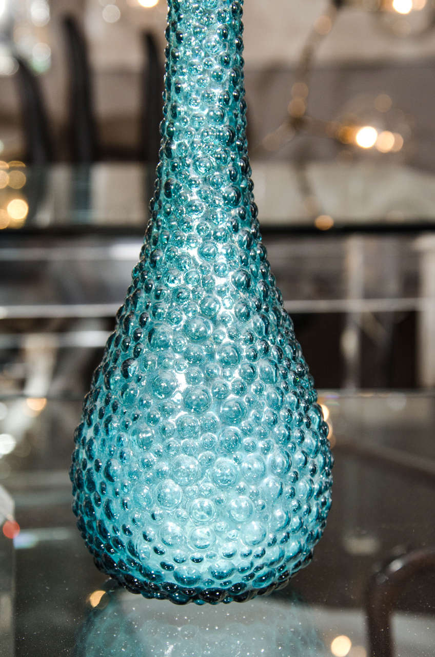 1970s Italian Turquoise Glass Decanter In Excellent Condition In New York, NY