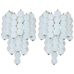 Pair of 1960s Mazzega Opaline Murano Glass Ball Sconces 4