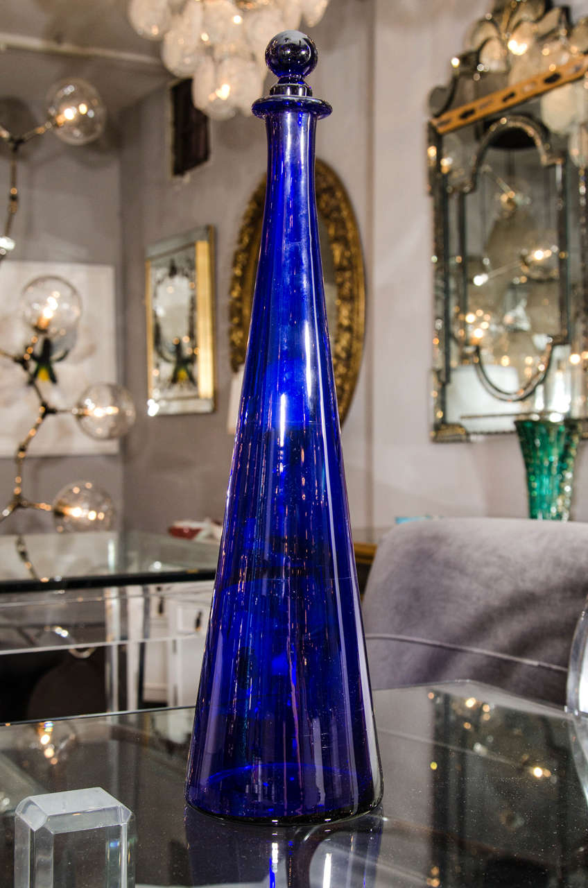 1970s Italian cobalt blue glass decanter.