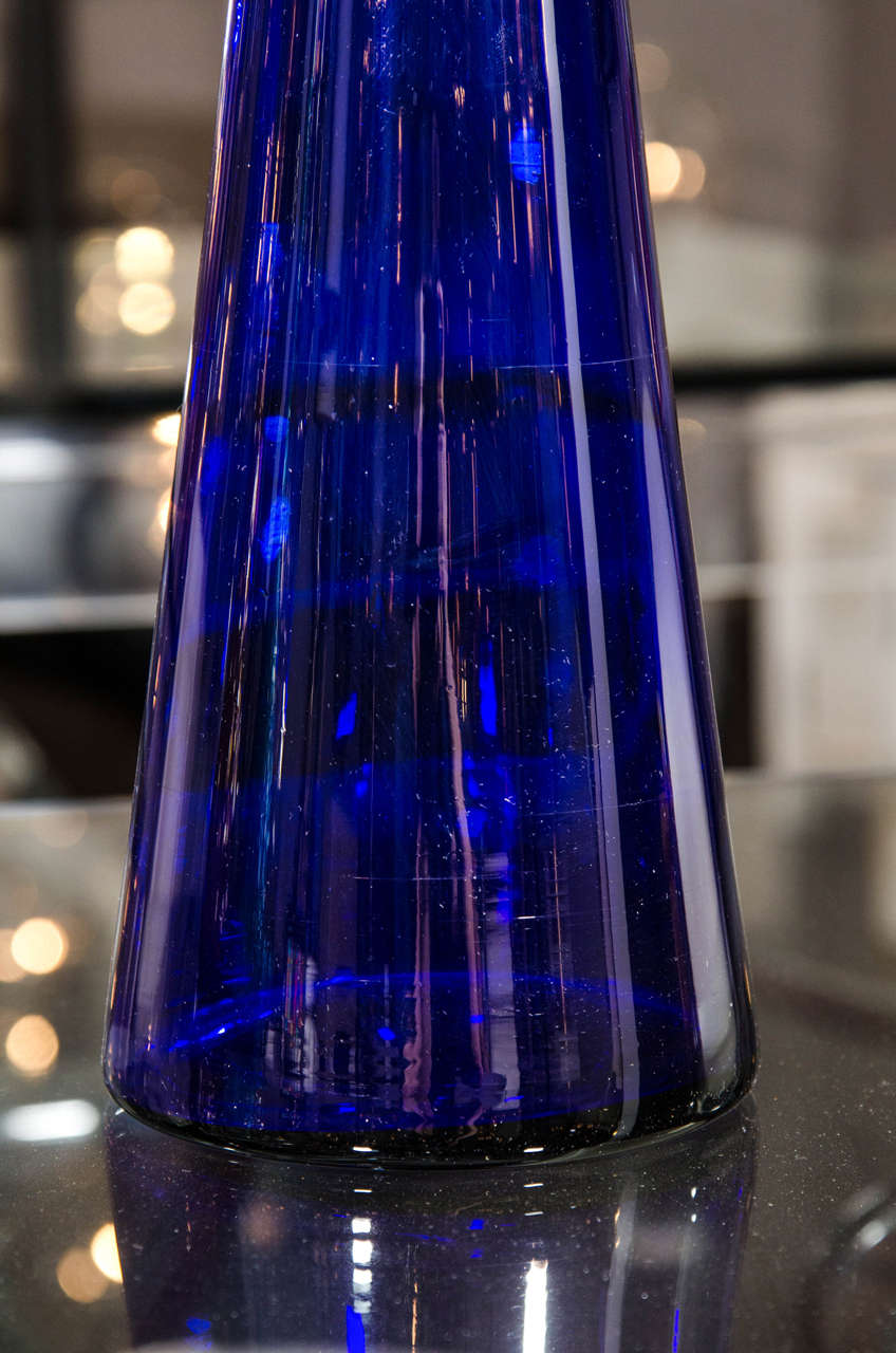 1970s Italian Cobalt Blue Glass Decanter In Excellent Condition In New York, NY