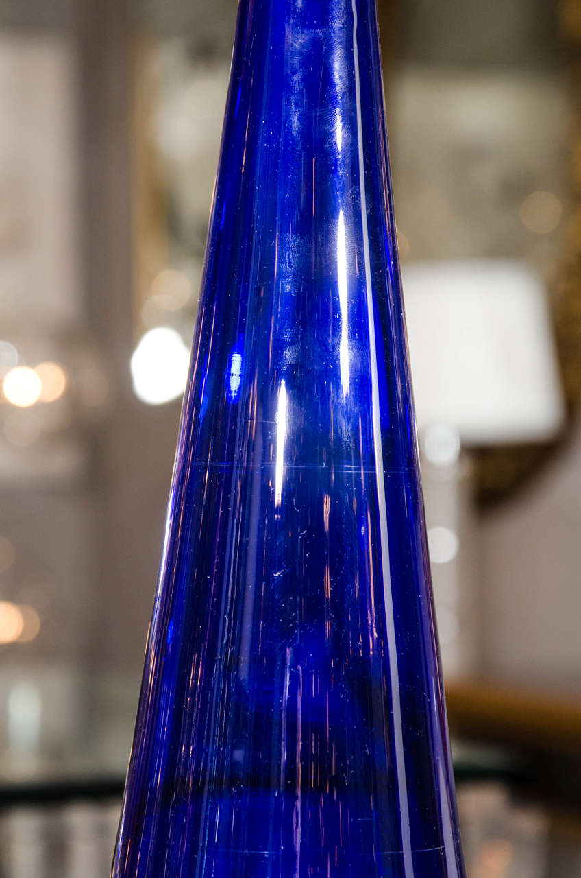 Late 20th Century 1970s Italian Cobalt Blue Glass Decanter