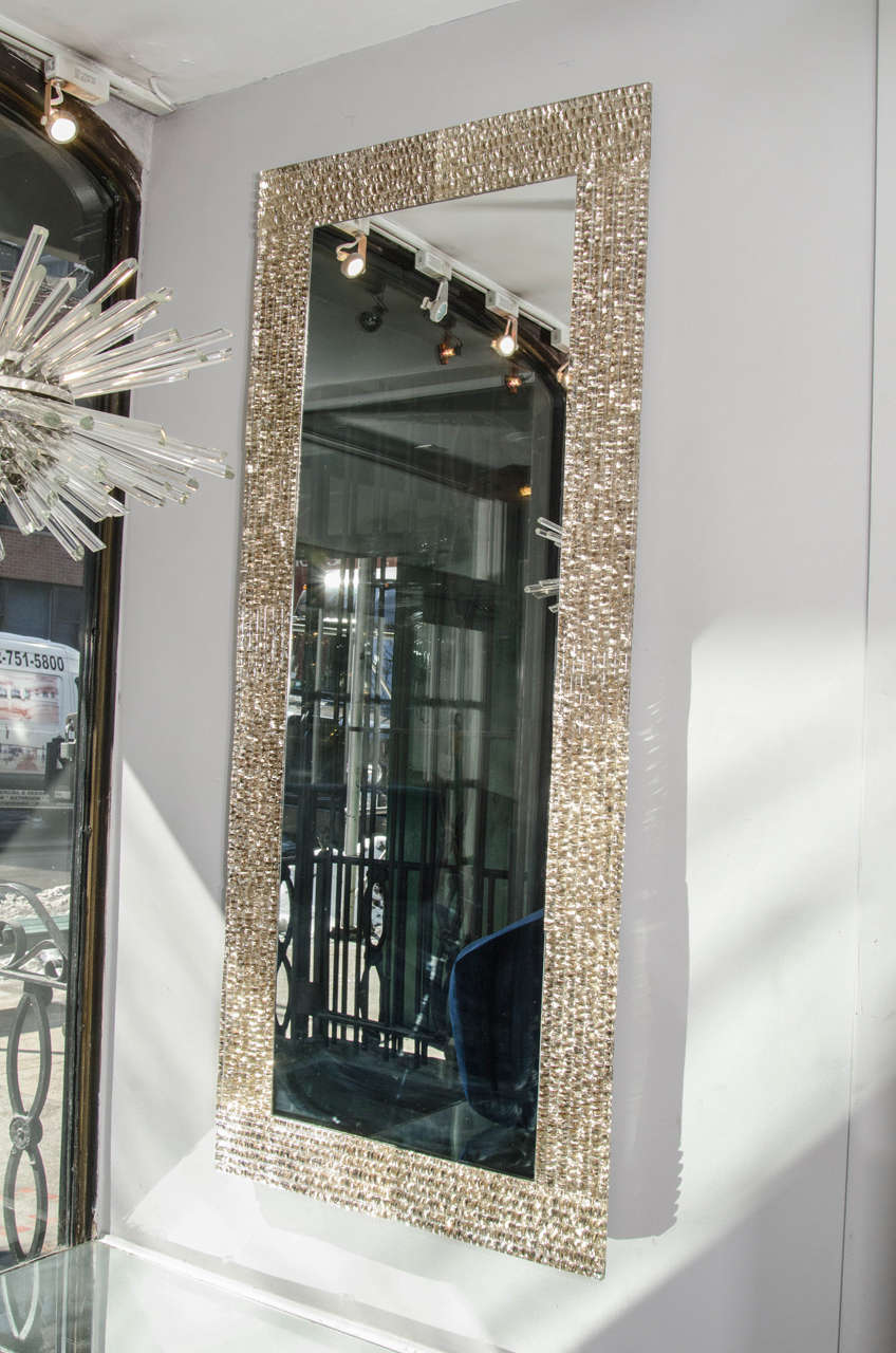 American 1970s faceted mercury glass full length mirror.