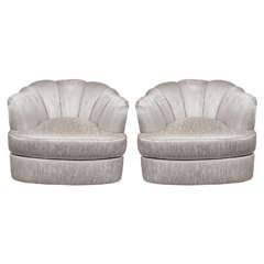 Vintage Pair of 1970s Milo Baughman Channel Back Swivel Tub Chairs