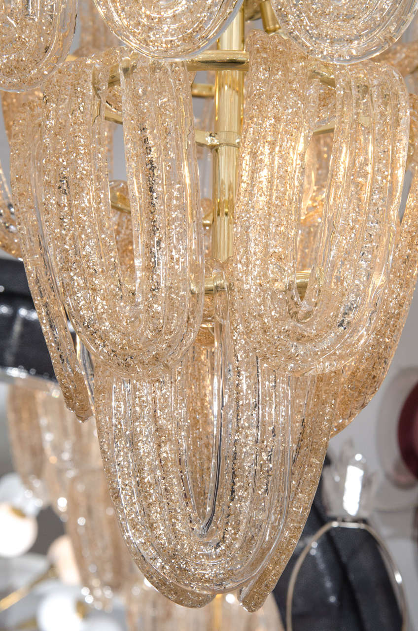 Mid-Century Modern Large Mazzega Chandelier with Gold Leaf Murano Glass