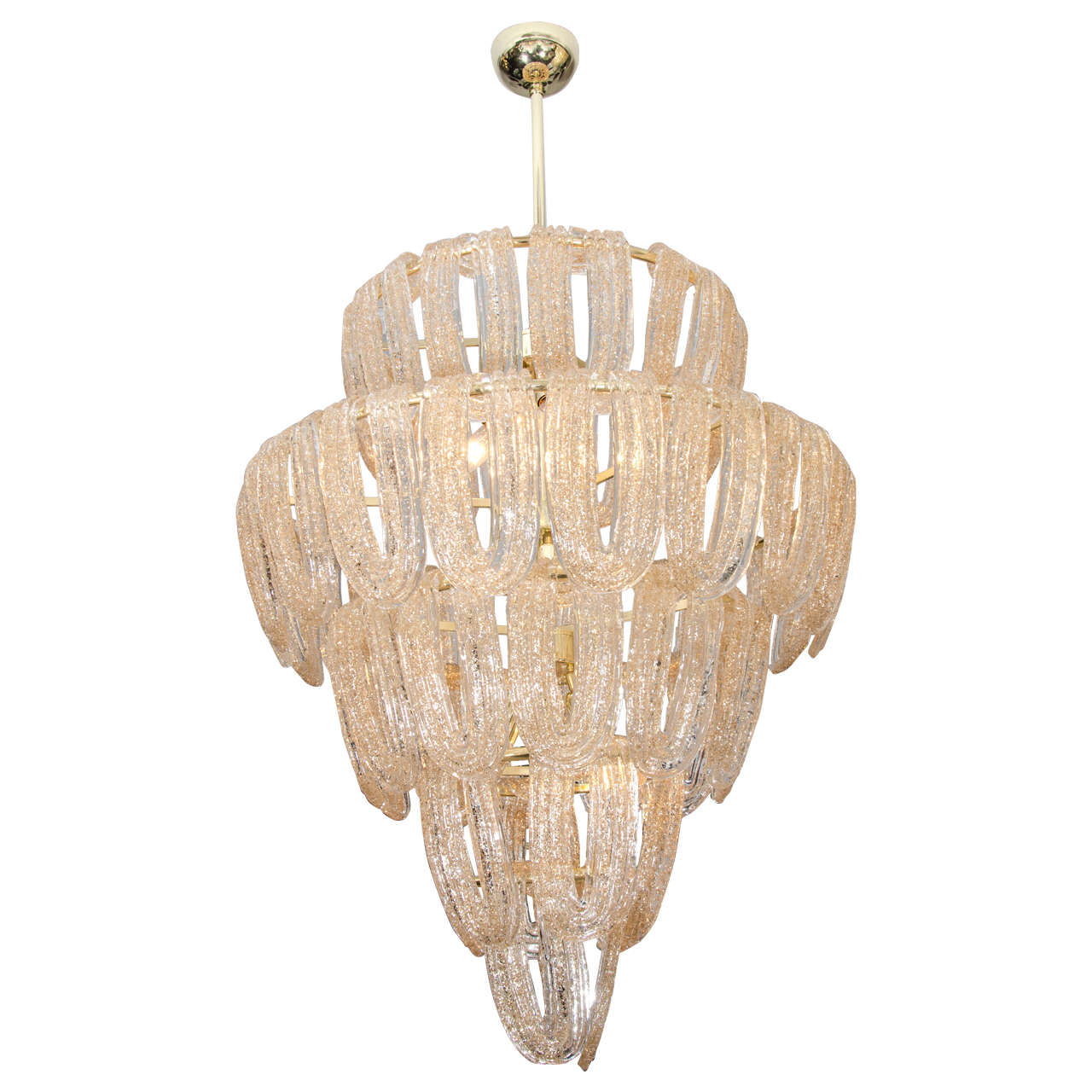 Large Mazzega Chandelier with Gold Leaf Murano Glass
