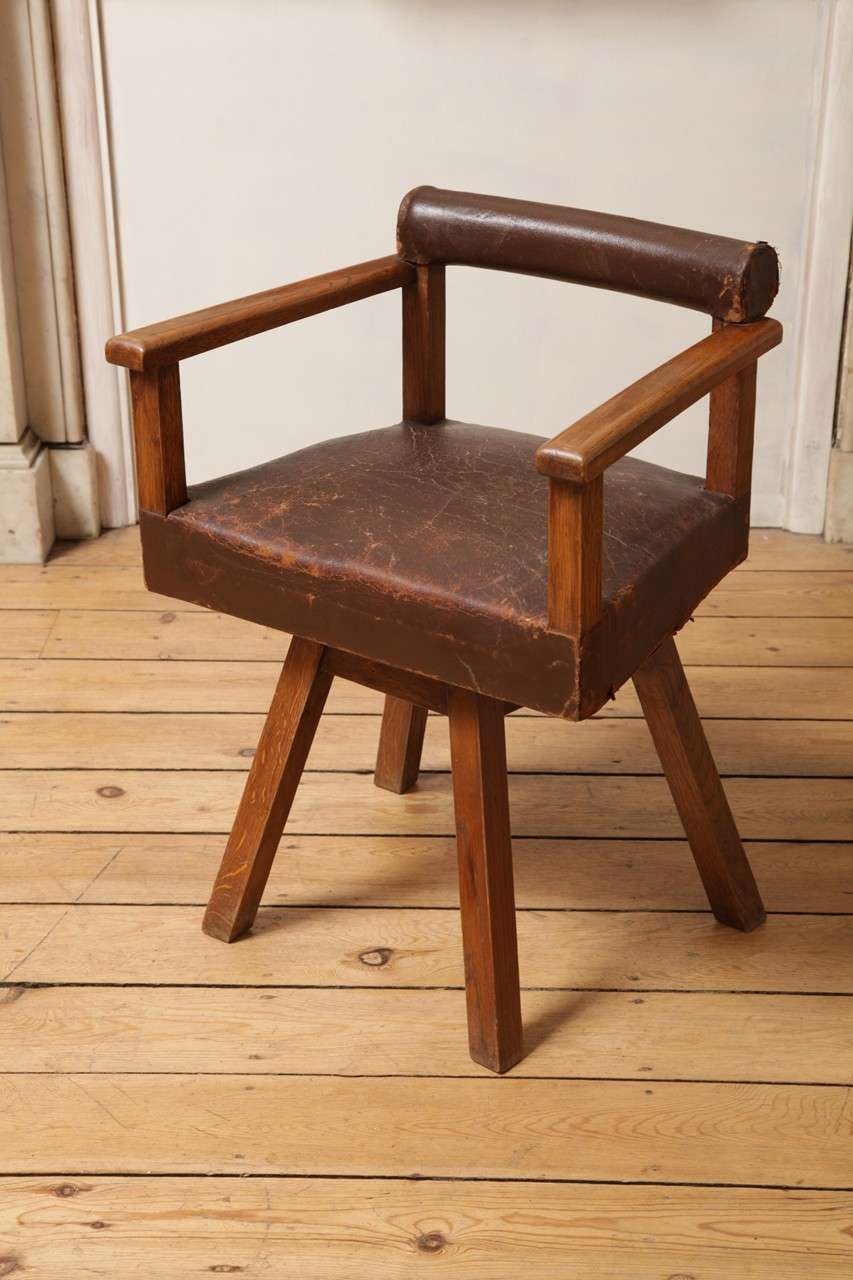In the manner of Le Corbusier swivel desk chair.
Nice original condition and patina!
