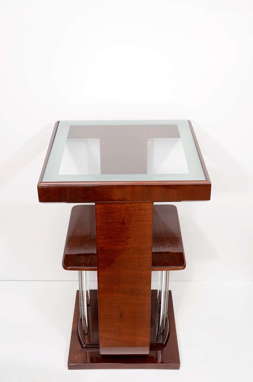 Mahogany Single Art Deco Square Lamp Table For Sale