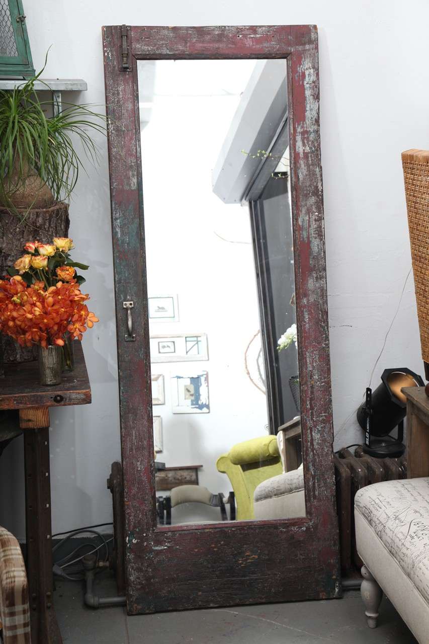 Antique American Craftsman Oak Wood  Mirror Door c. 1910