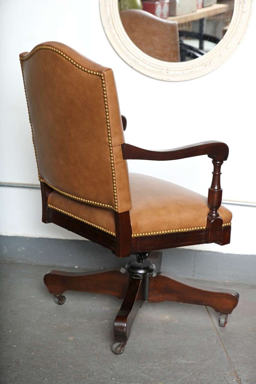 Antique Classic Swivel Desk Leather armchair with casters c.1912 1