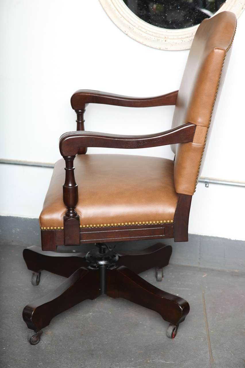 Antique Classic Swivel Desk Leather armchair with casters c.1912 4