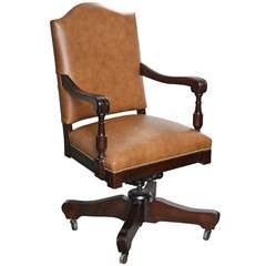 Antique Classic Swivel Desk Leather armchair with casters c.1912