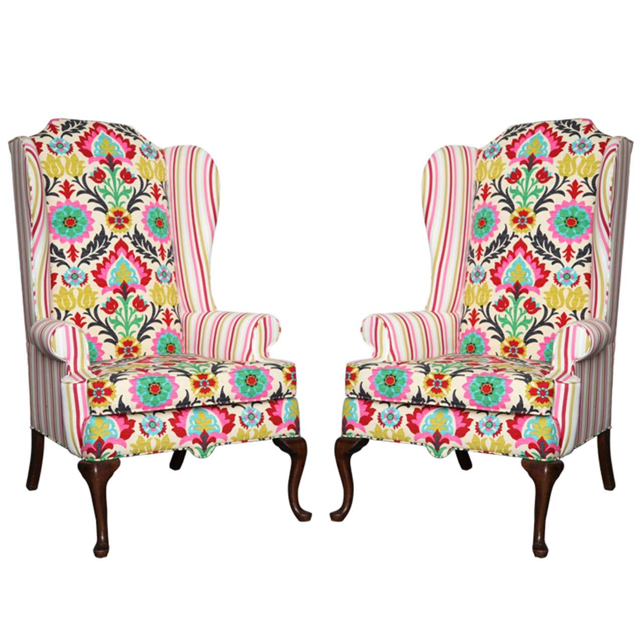 Pair of American Drexel Queen Anne Wingback Chairs c.1960