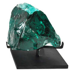 Turquoise Glass Sculpture on Stand