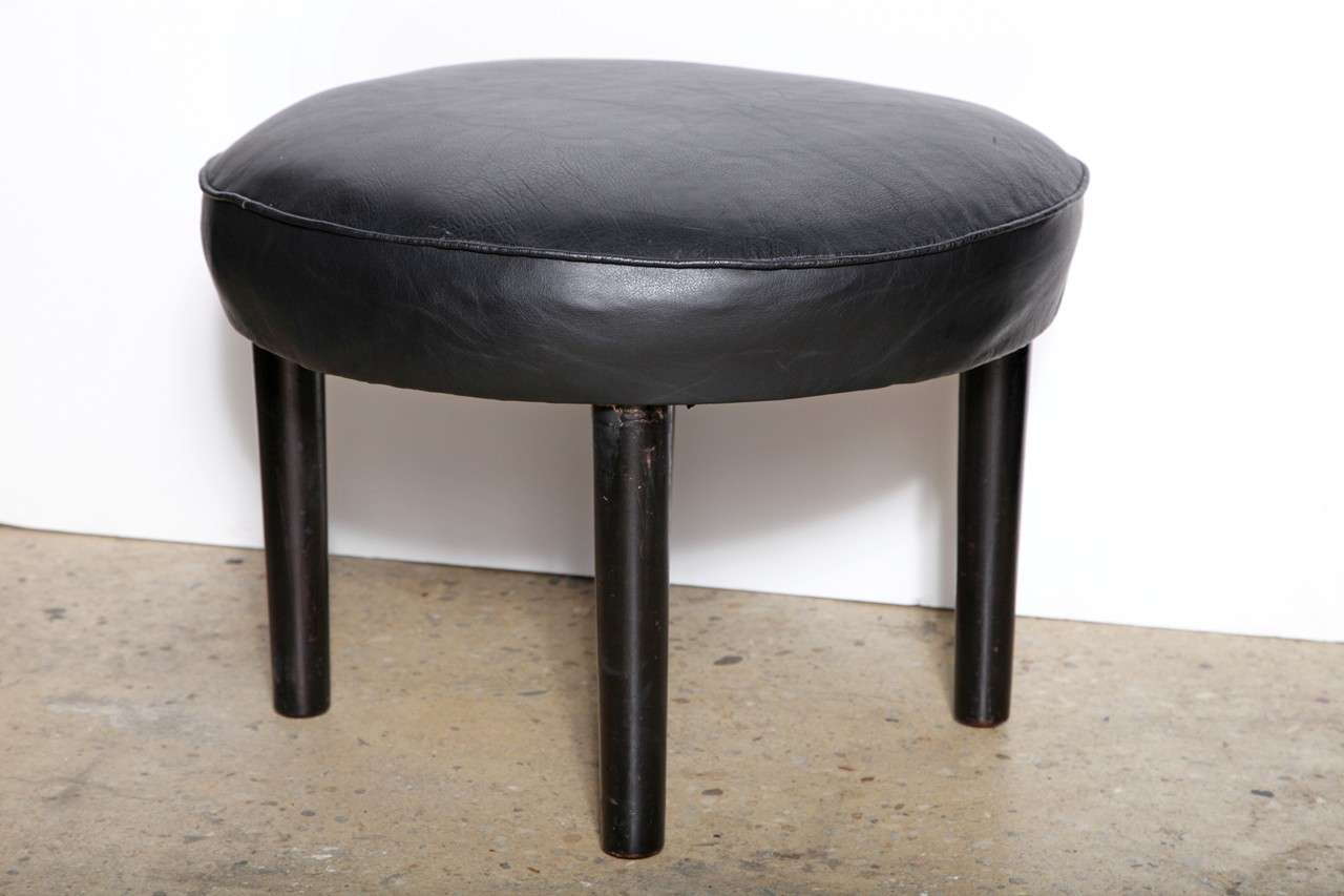 American Russel Wright for Conant Ball Black Leather and Ebonized Ottoman, 1950's