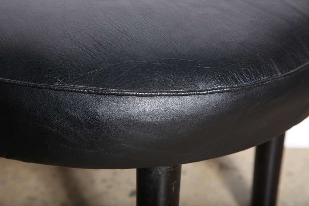 Mid-20th Century Russel Wright for Conant Ball Black Leather and Ebonized Ottoman, 1950's