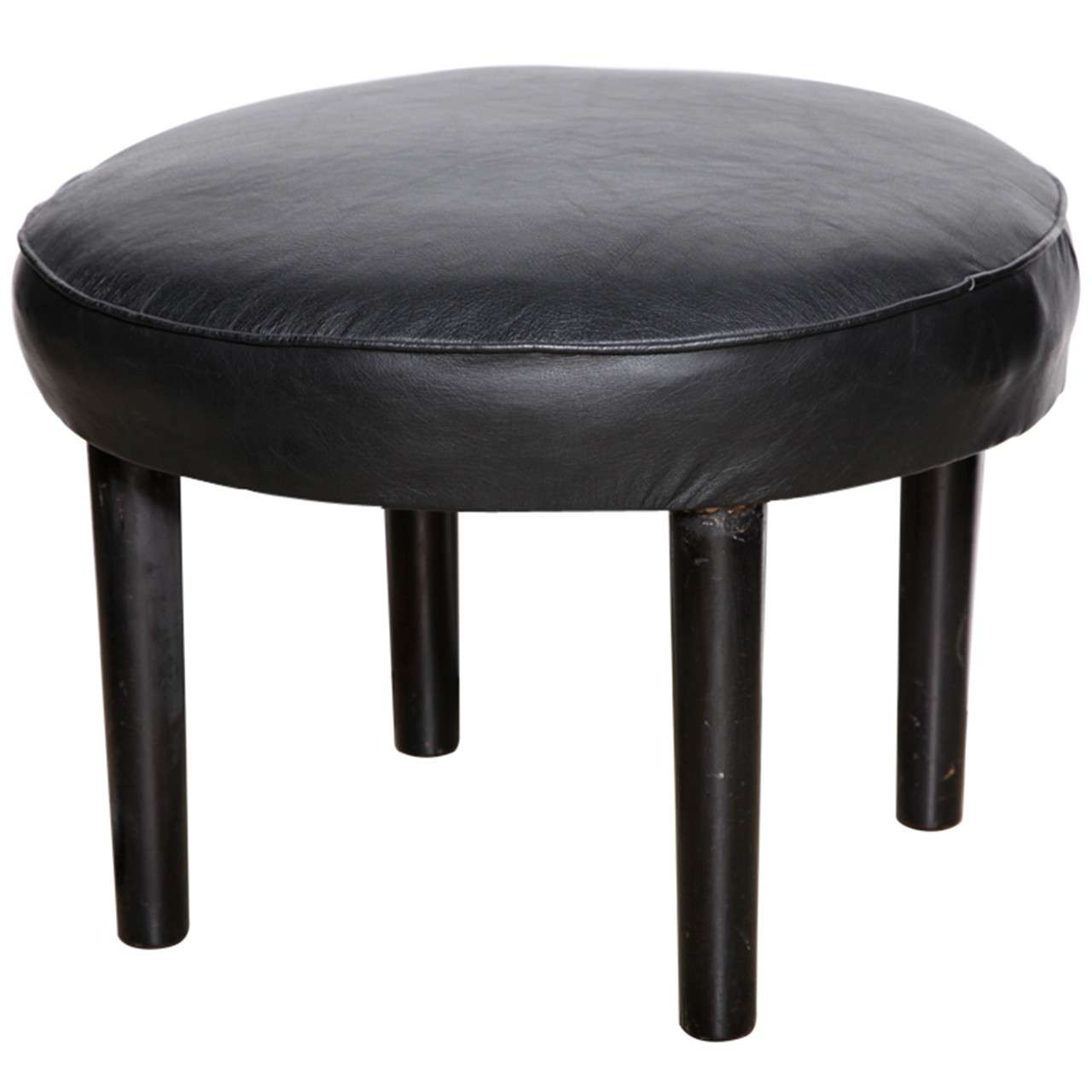 Russel Wright for Conant Ball Black Leather and Ebonized Ottoman, 1950's