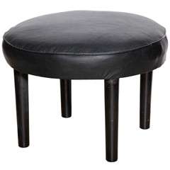 1950's Russel Wright for Conant Ball Black Leather and Ebonized round Ottoman 5