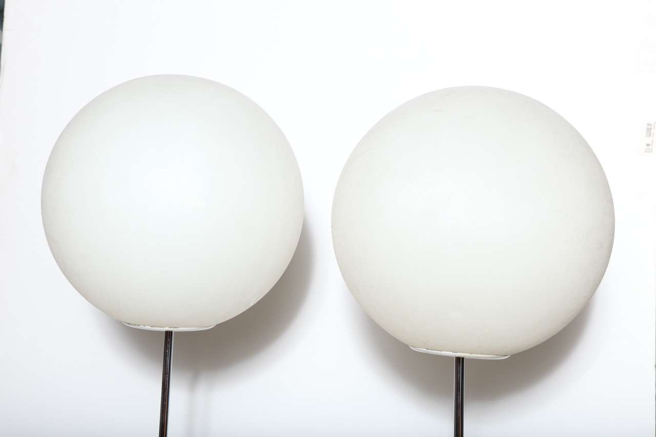 Mid-Century Modern Pair of 1960s Neal Small Chrome and White Polypropylene Globe Floor Lamps