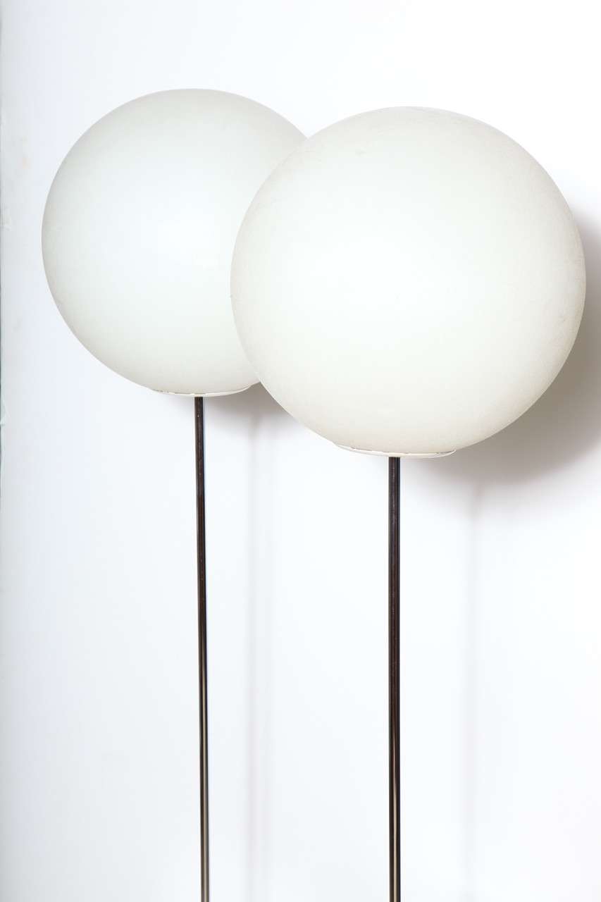 Mid-Century Modern Pair of 1960s Neal Small Chrome and White Polypropylene Globe Floor Lamps