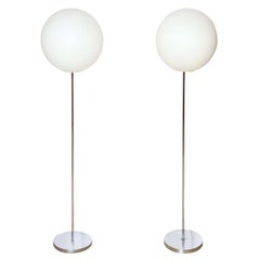 Pair of 1960s Neal Small Chrome and White Polypropylene Globe Floor Lamps