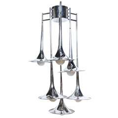 1970's Goffredo Reggiani Six Tiered "Trumpet" Horn Chrome Hanging Pendant 4