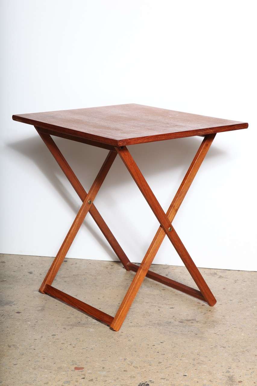 Mid-Century Modern Set of Four Kalmar Scandinavian Modern Solid Teak Folding Tray Tables, 1960s 