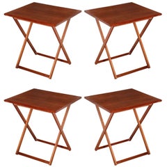 Set of Four Kalmar Scandinavian Modern Solid Teak Folding Tray Tables, 1960s 