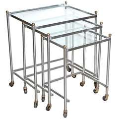 set of 3 Maison Jansen style rolling Stacking Tables