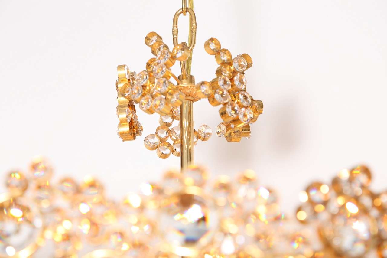 Austrian Jewel-Like Gold-Plated Brass and Crystal Chandelier, 1960s 2