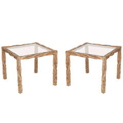 Pair of Carved "Faux Bois" Mid-Century Side Tables, circa 1970