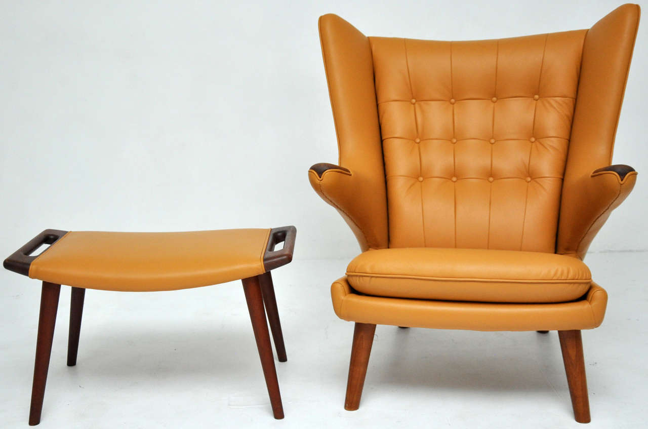 Hans Wegner Papa Bear Chair and Ottoman In Excellent Condition In Chicago, IL