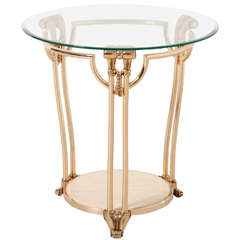 Gilded Brass Coffee/side Table with round glass top, Italy, 1970's