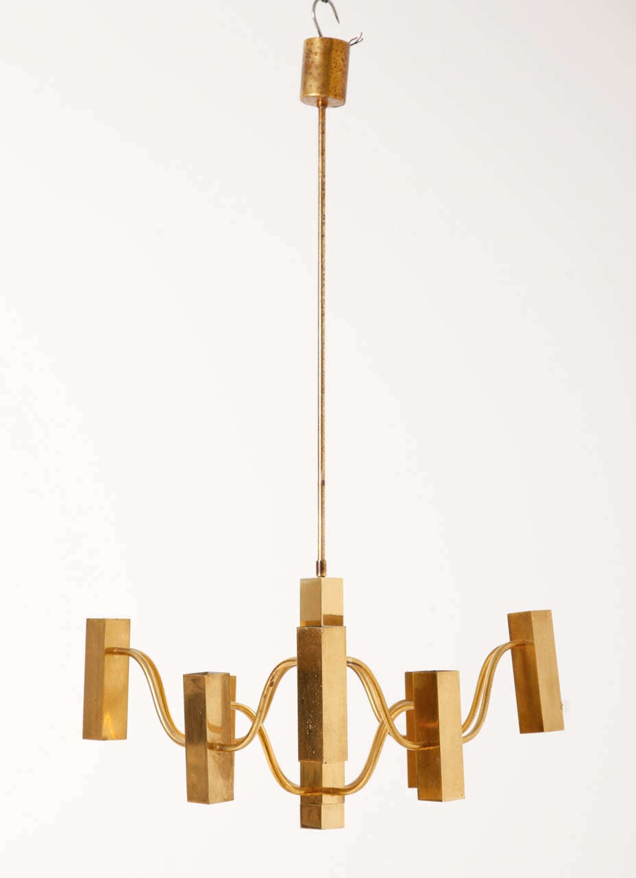 Brass gilded modernist chandelier by Gaetano Sciolari 1970's.