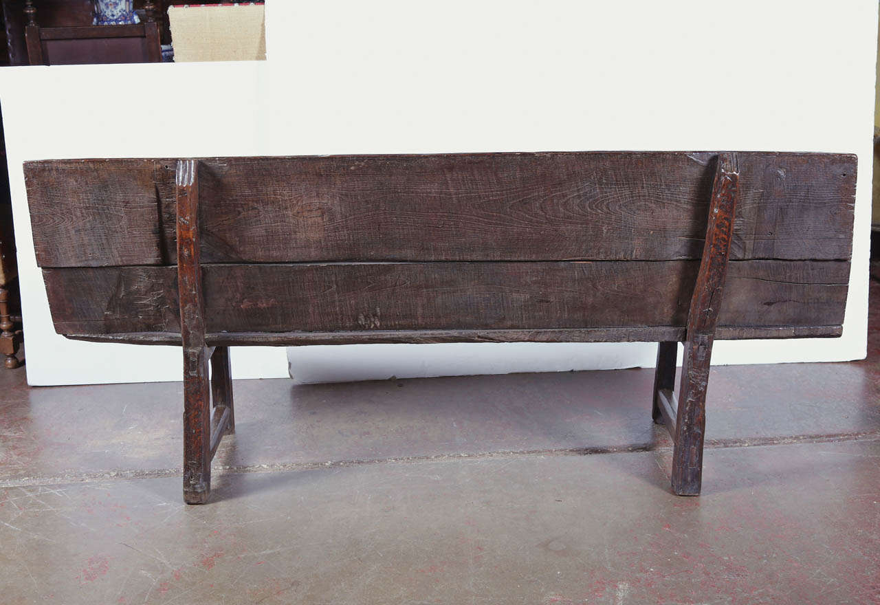 18th Century Spanish Country Carved Chestnut Bench with Back 3