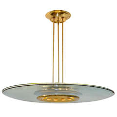 Glass & gilt Brass Chandelier by M.Ingrand for Fontana Arte, Italy, circa 1955.