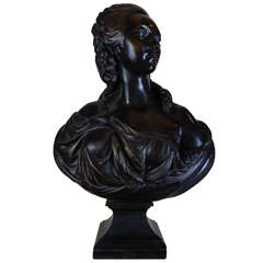 Chiseled and Patinated Bronze Bust, France