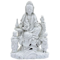China White Dehua Porcelain Group Sculpture