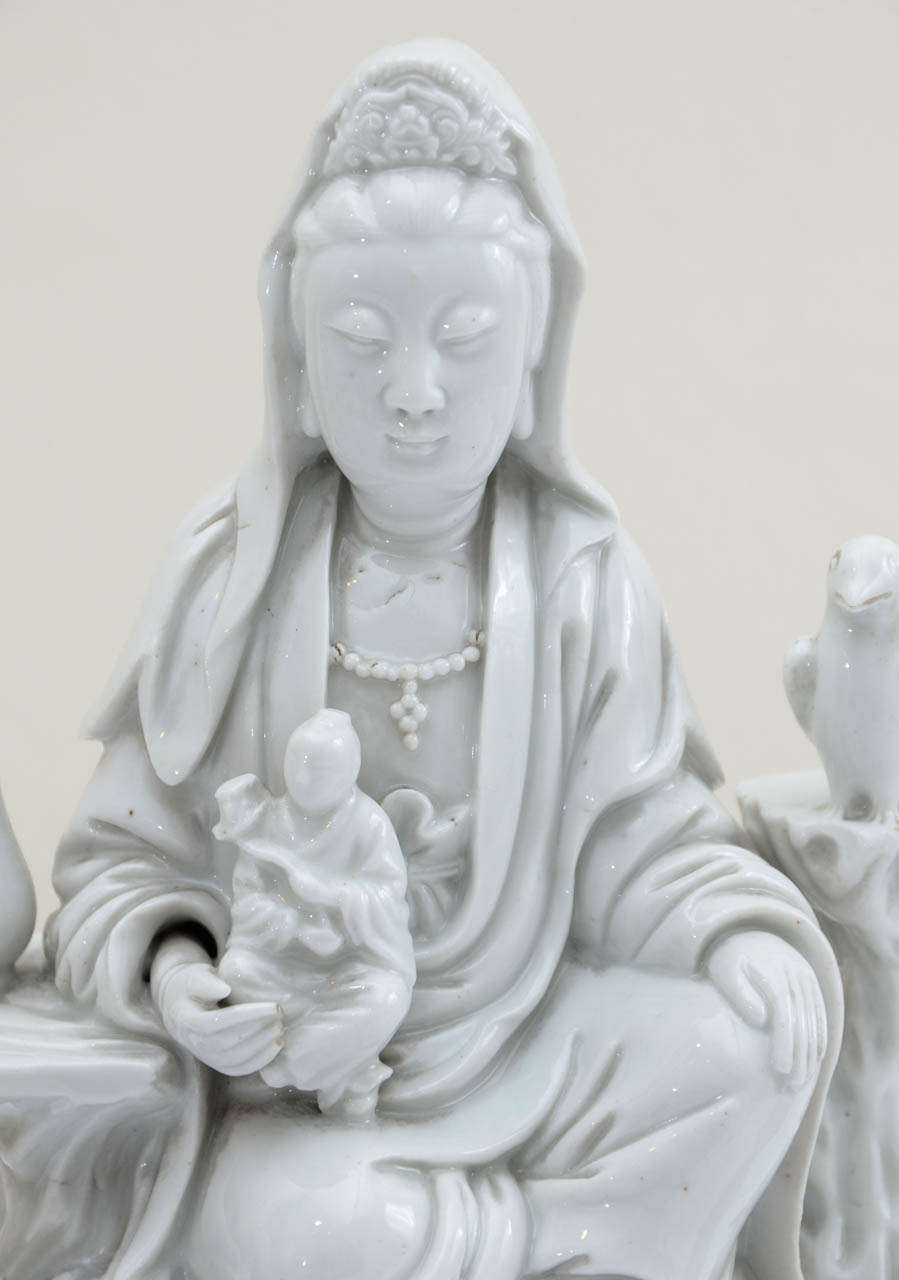 18th Century and Earlier China White Dehua Porcelain Group Sculpture