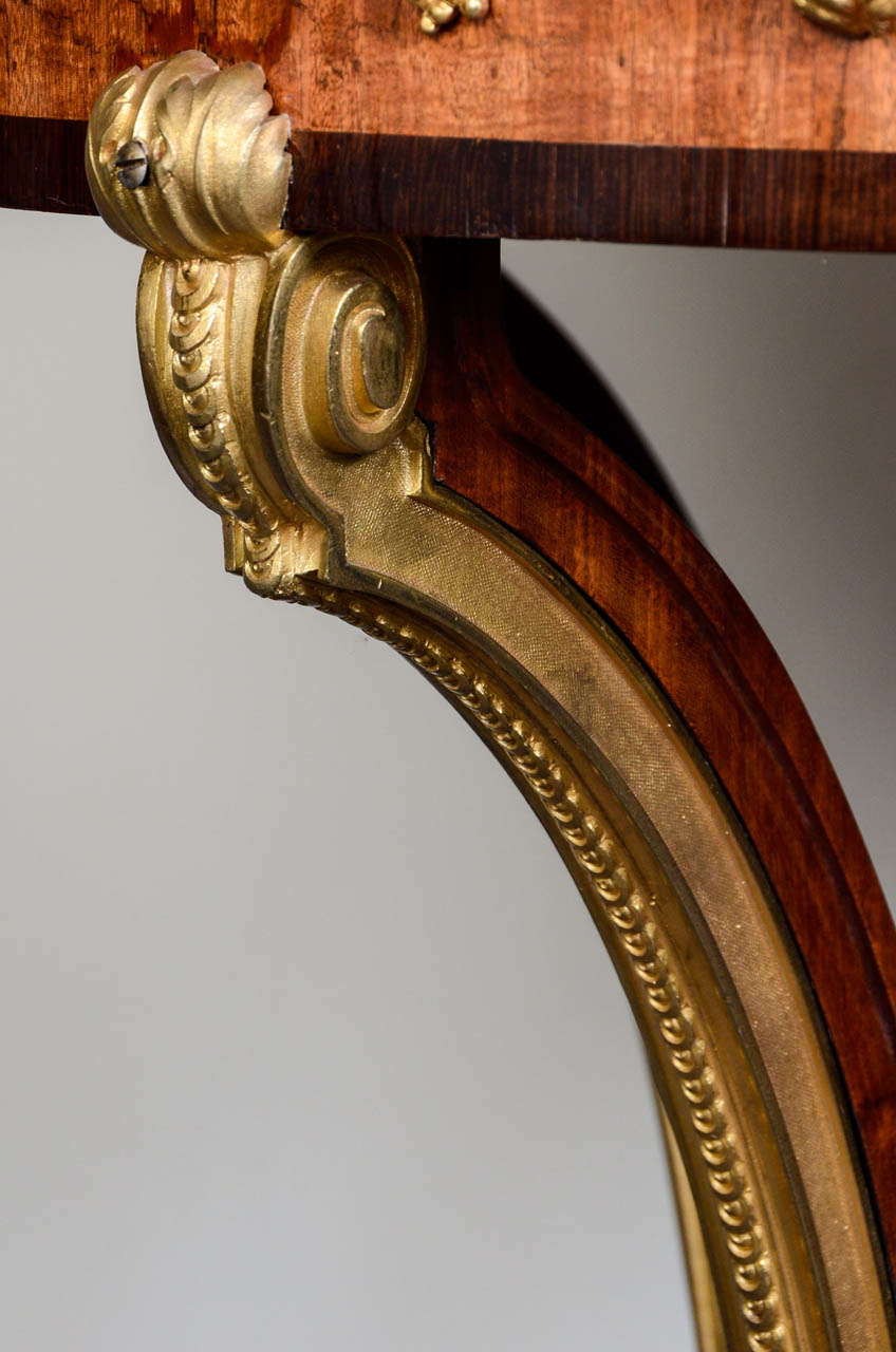 Round Gueridon in Wood Veneer Adorned with Carved and Gilded Bronze 3