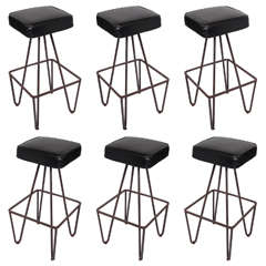 Vintage Set of 6 Mid-Century Handmade Iron Barstools