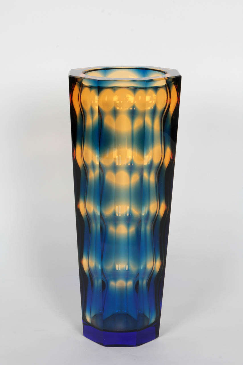 Mid-Century Modern Amazing Octagonal Sommerso Glass Vase Attributed to Oldrich Lipsky