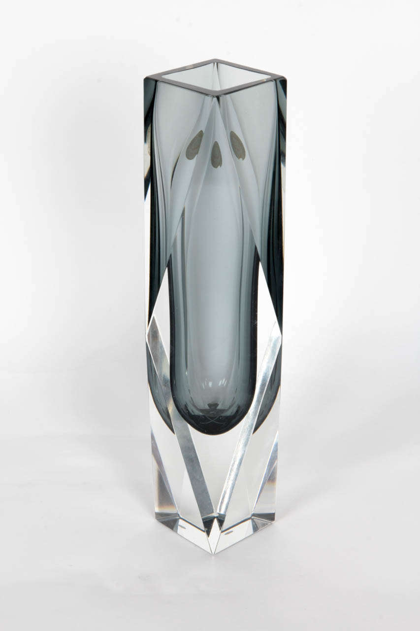 An amazing extra large sommerso Murano faceted vase attributed to Mandruzzato. Original sticker.