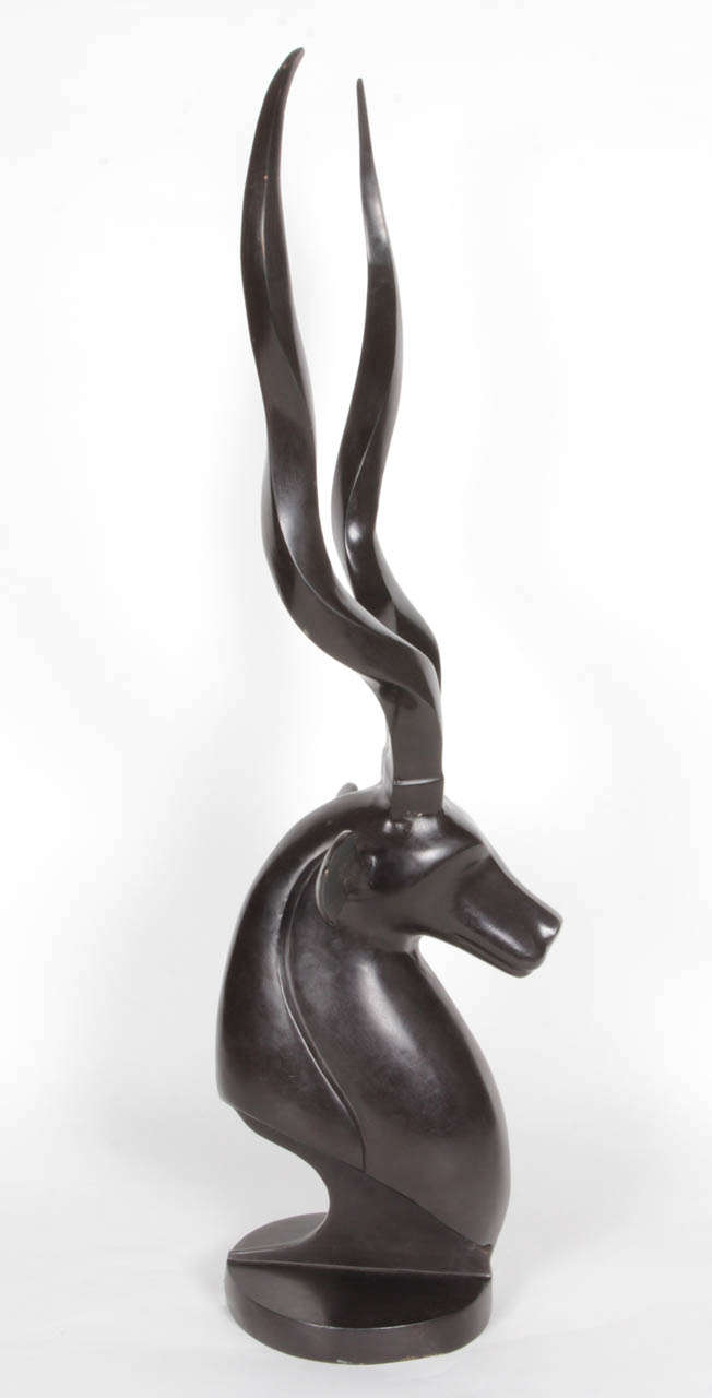 Mid-Century Modern Monumental Greater Kudu Bronze Sculpture