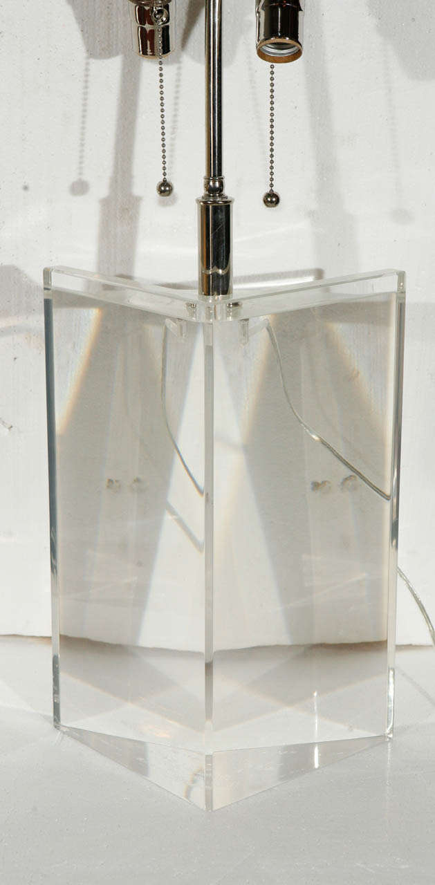 Polished Pair of Triangular Lucite Table Lamps