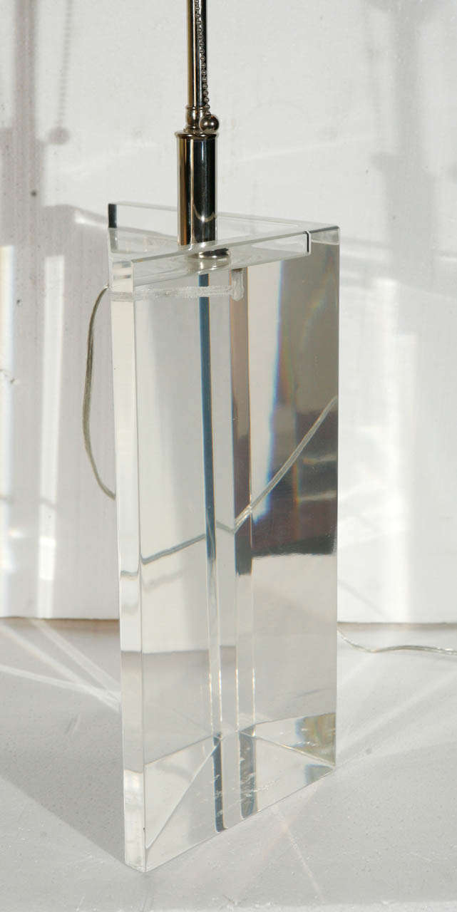 Late 20th Century Pair of Triangular Lucite Table Lamps