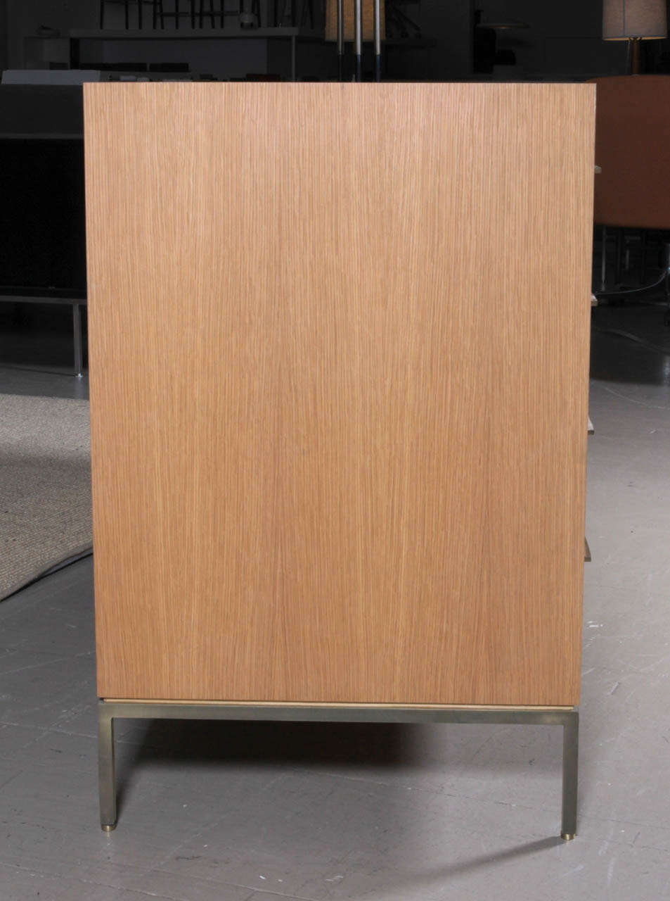 Mid-Century Modern White Oak Double Dresser With Brass Base And Handles