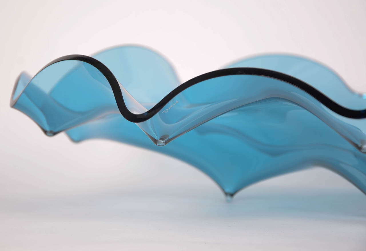 Modern Pin Bowl in Aqua, a & centrepiece in Slumped Glass by Tavs Jørgensen