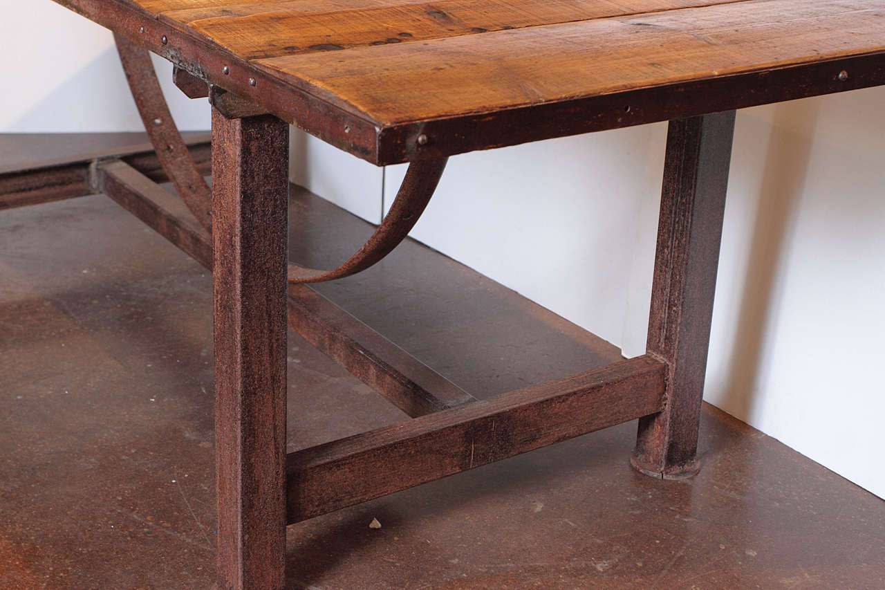 French Industrial Pine Dining Table from Limagne France