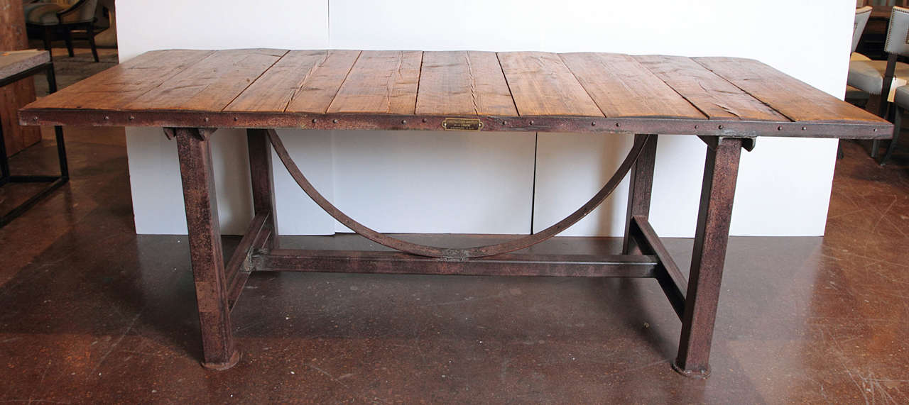 Industrial Pine Dining Table from Limagne France 4