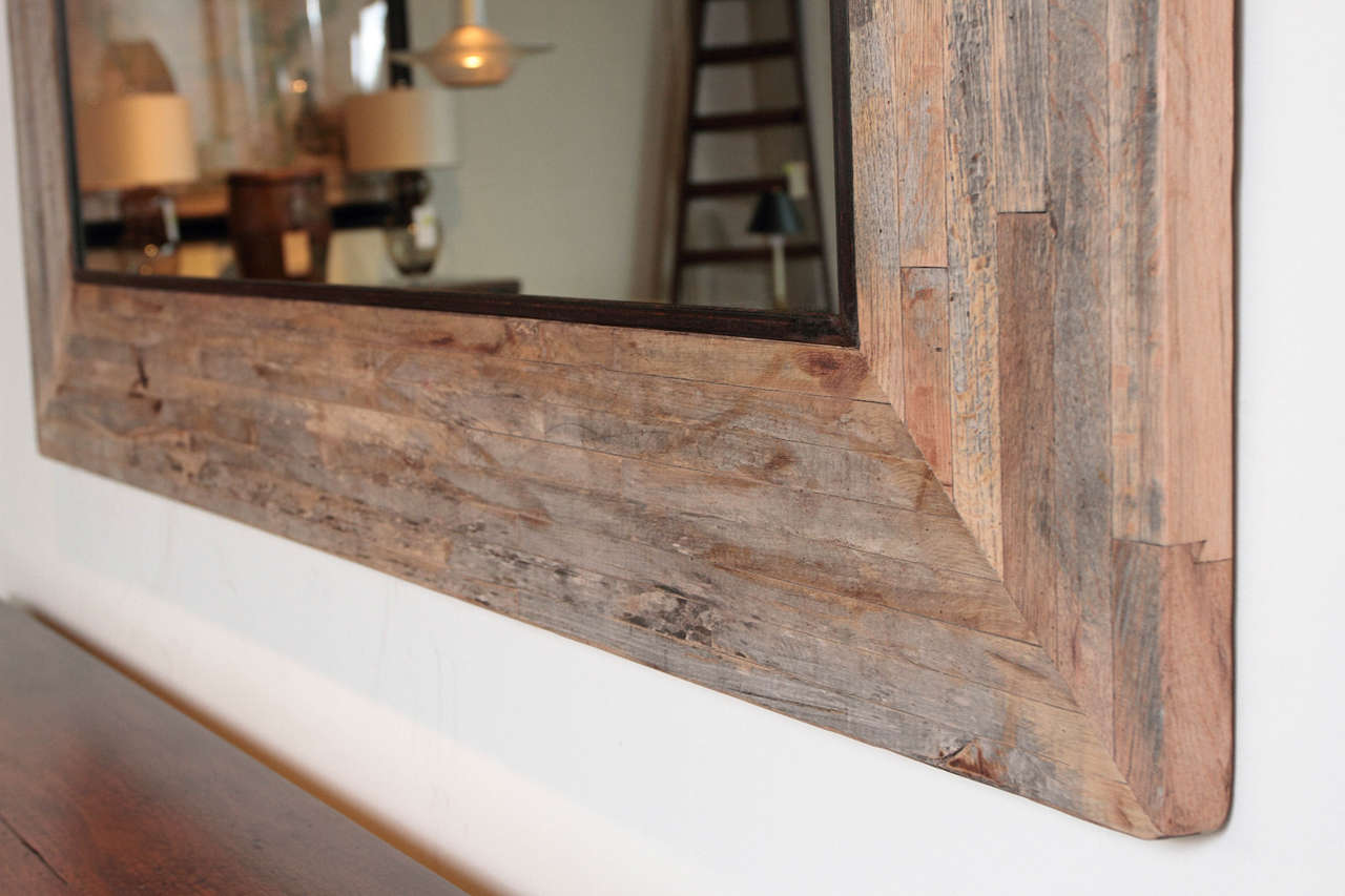 Rustic Transitional Large Maple Wood Wall Mirror, (60 sq.)